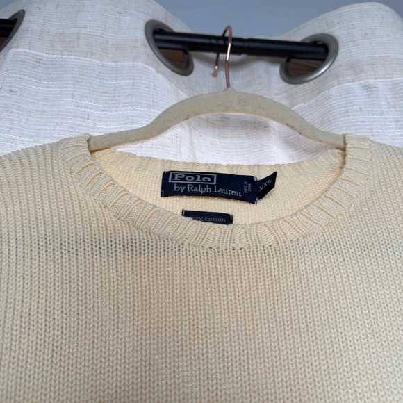 Vintage Polo Ralph Lauren Knit Sweater Cotton Ivory Pony Crew Men's Size XXL - Picture 8 of 9